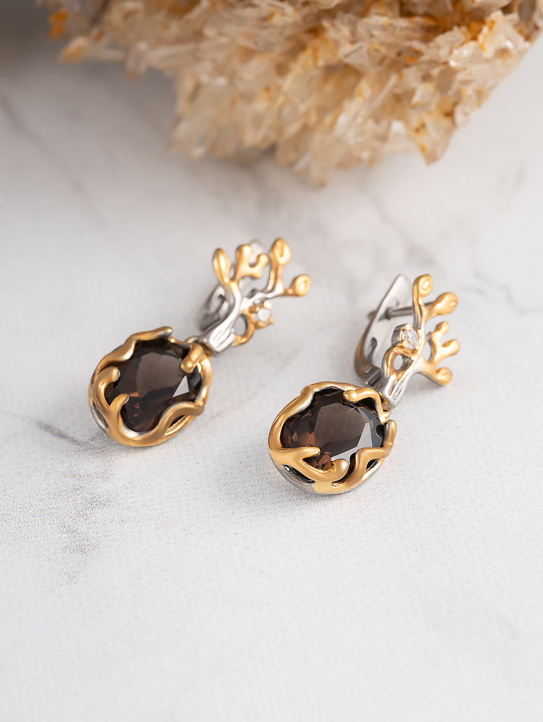 1603R Раухтопаз Серьги (Ag 925)