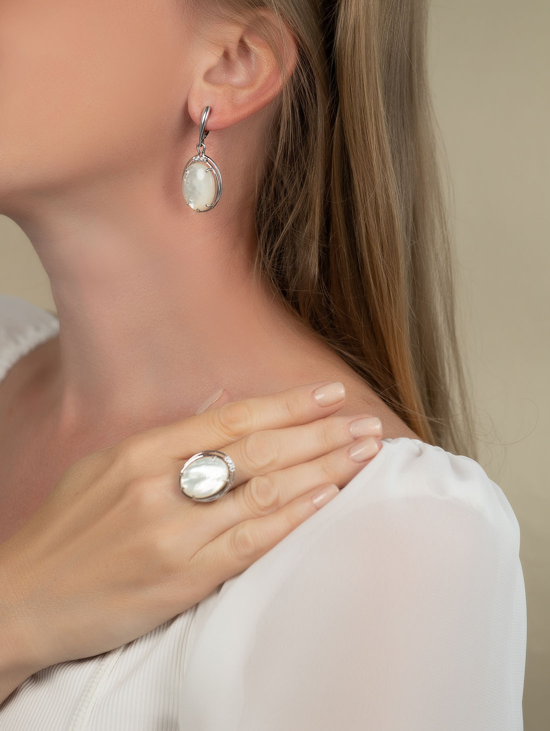 1553R Перламутр Серьги (Ag 925)