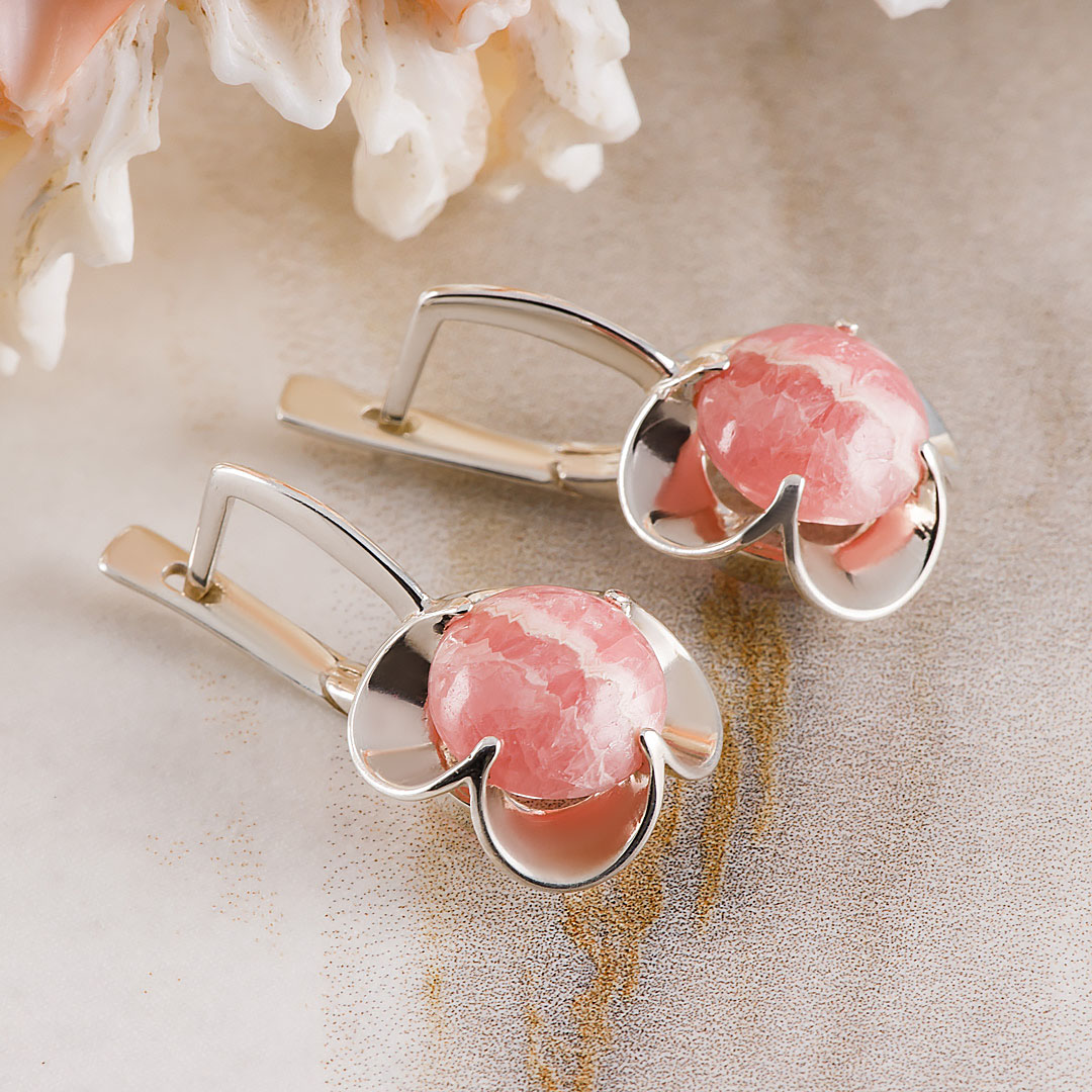 1271R Родохрозит Серьги (Ag 925)