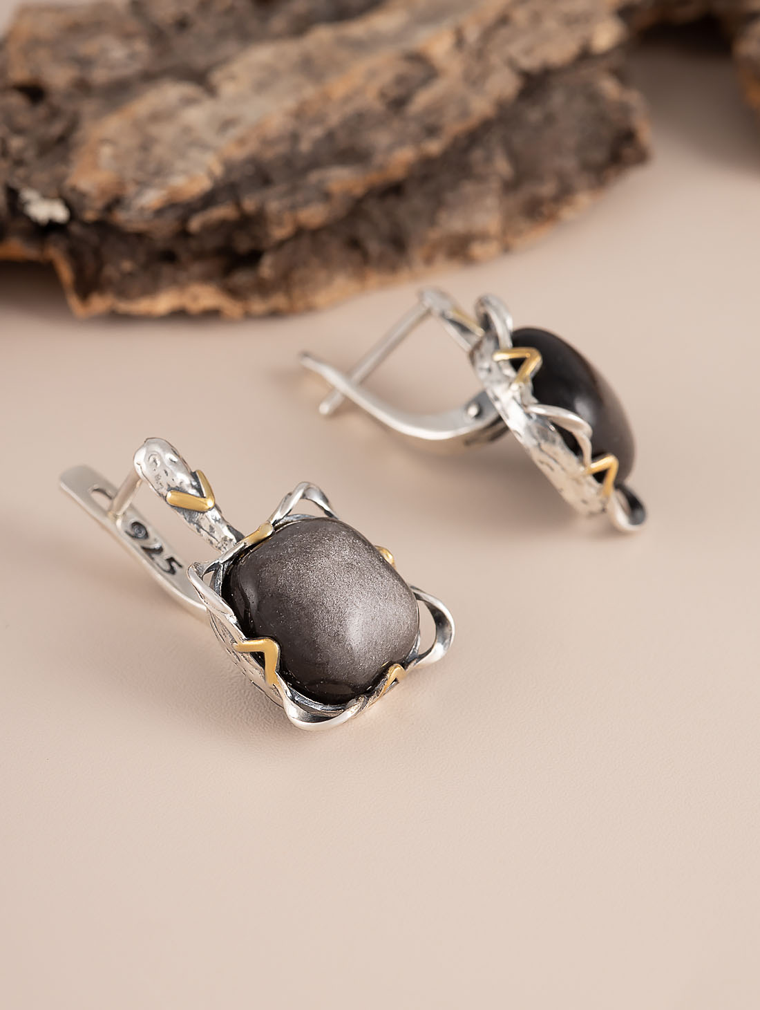 Err1339z Обсидиан Серьги (Ag 925)