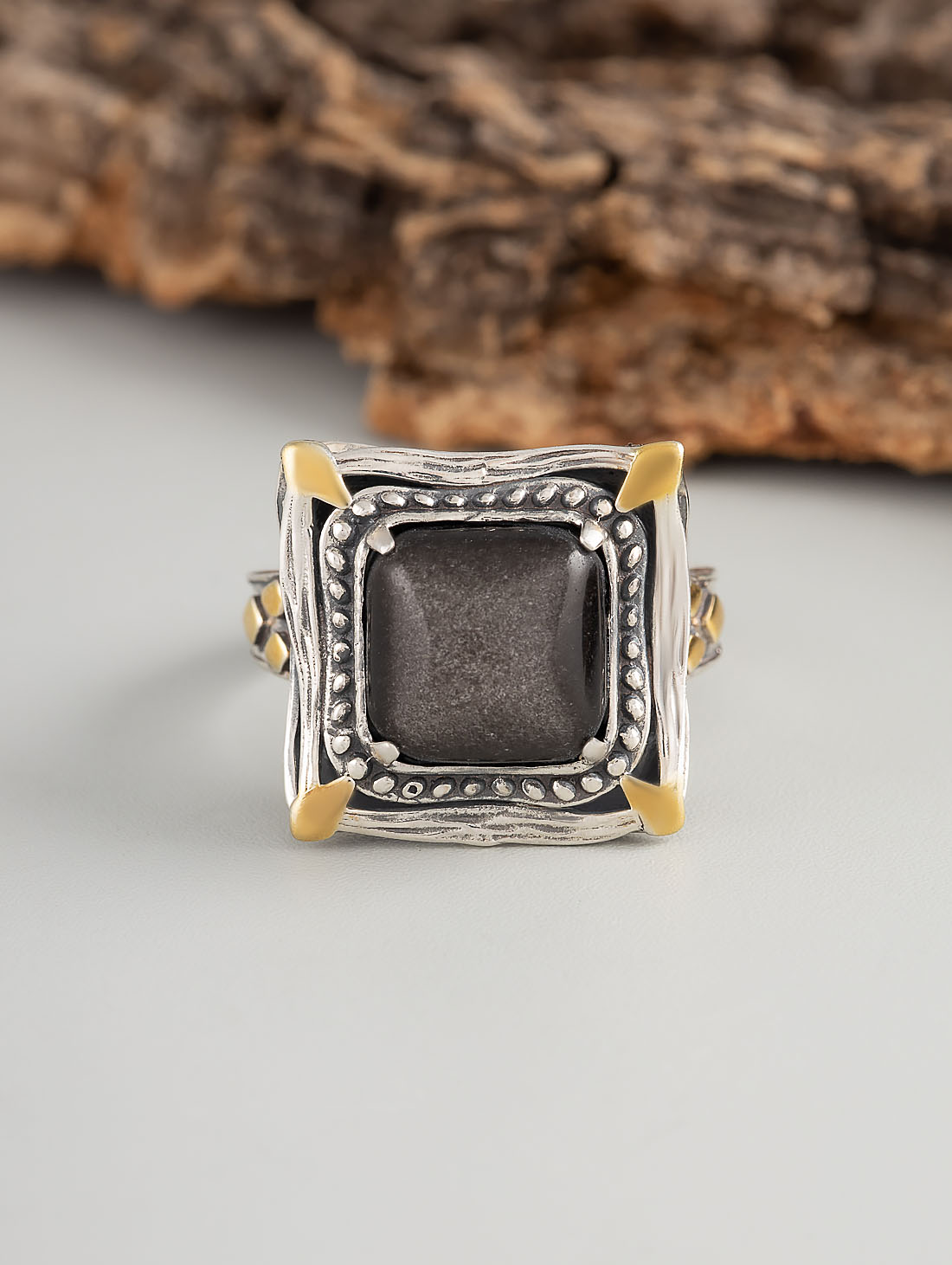 Rrr1340z Обсидиан Кольцо (Ag 925)