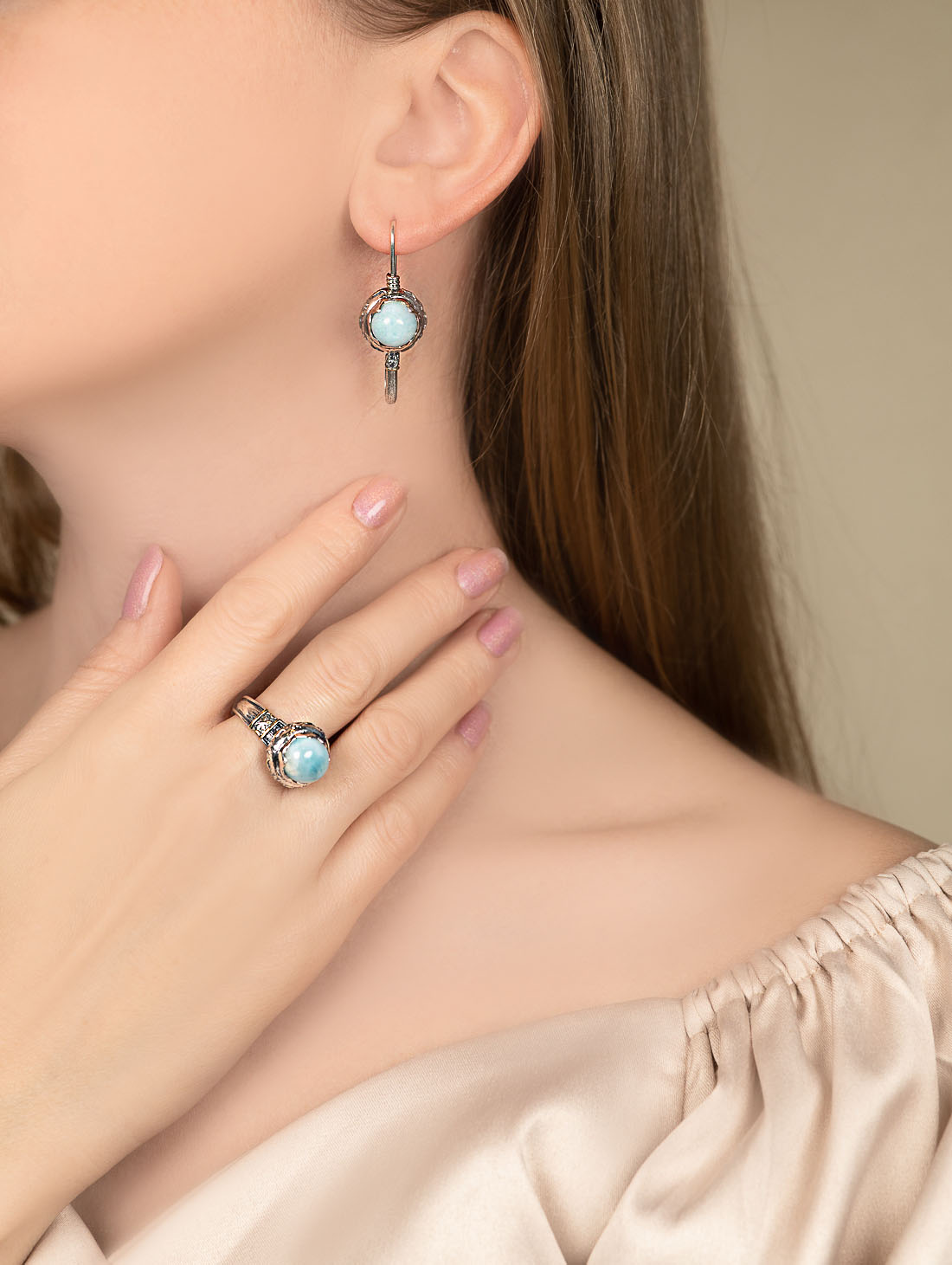 Err1346z Ларимар Серьги (Ag 925)