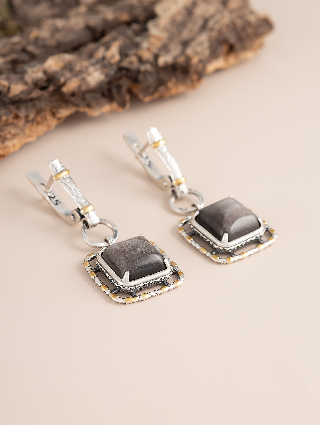 Err1324z Обсидиан Серьги (Ag 925)