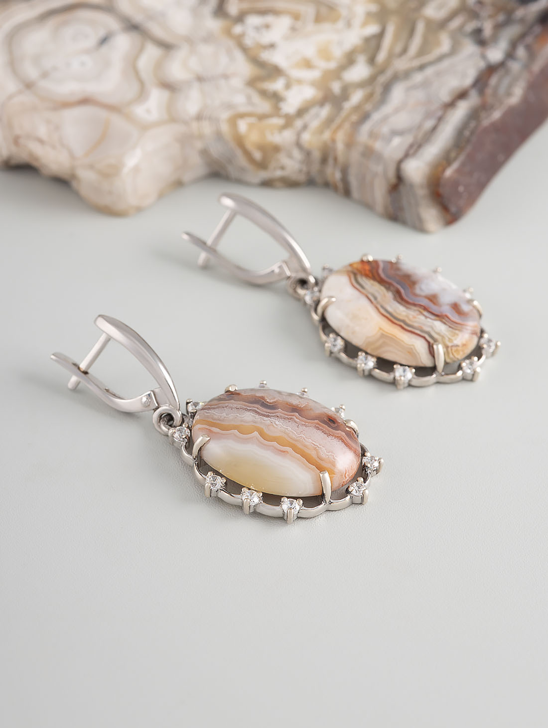 1554R Агат Серьги (Ag 925)