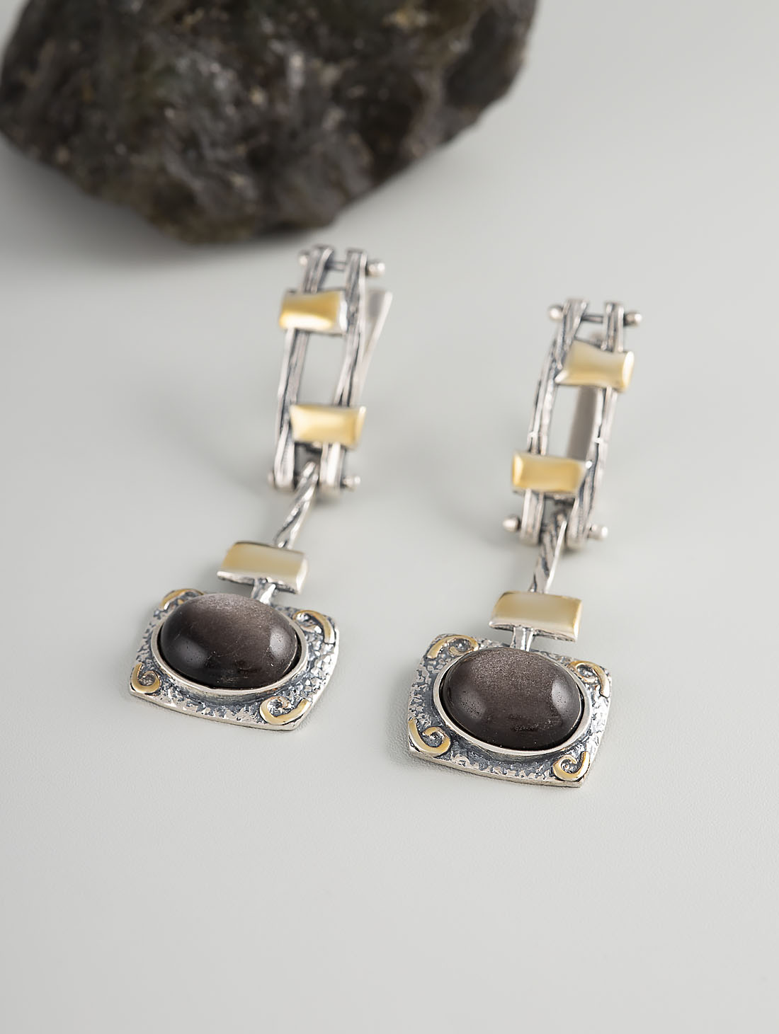 Err1157z Обсидиан Серьги (Ag 925)