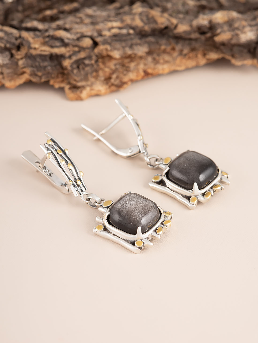 Err1461z Обсидиан Серьги (Ag 925)