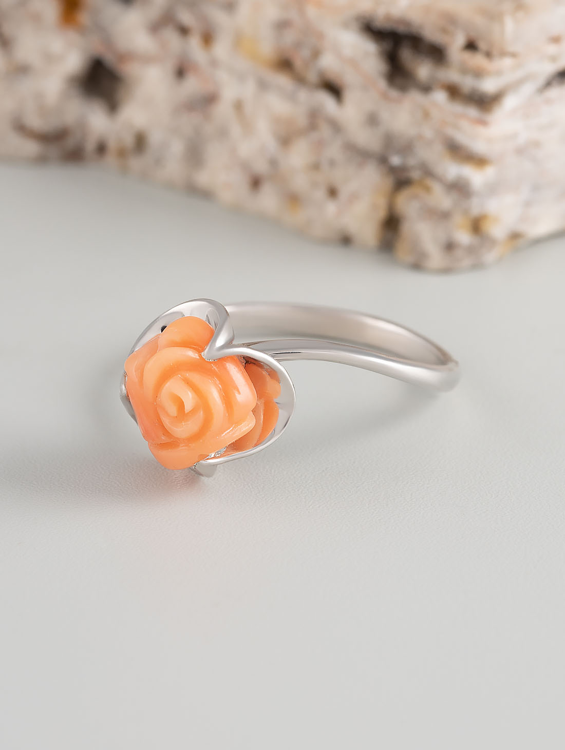 0274R Коралл узор Кольцо (Ag 925)