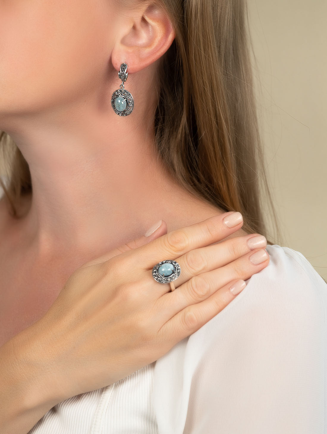 1222 Аквамарин Серьги (Ag 925)