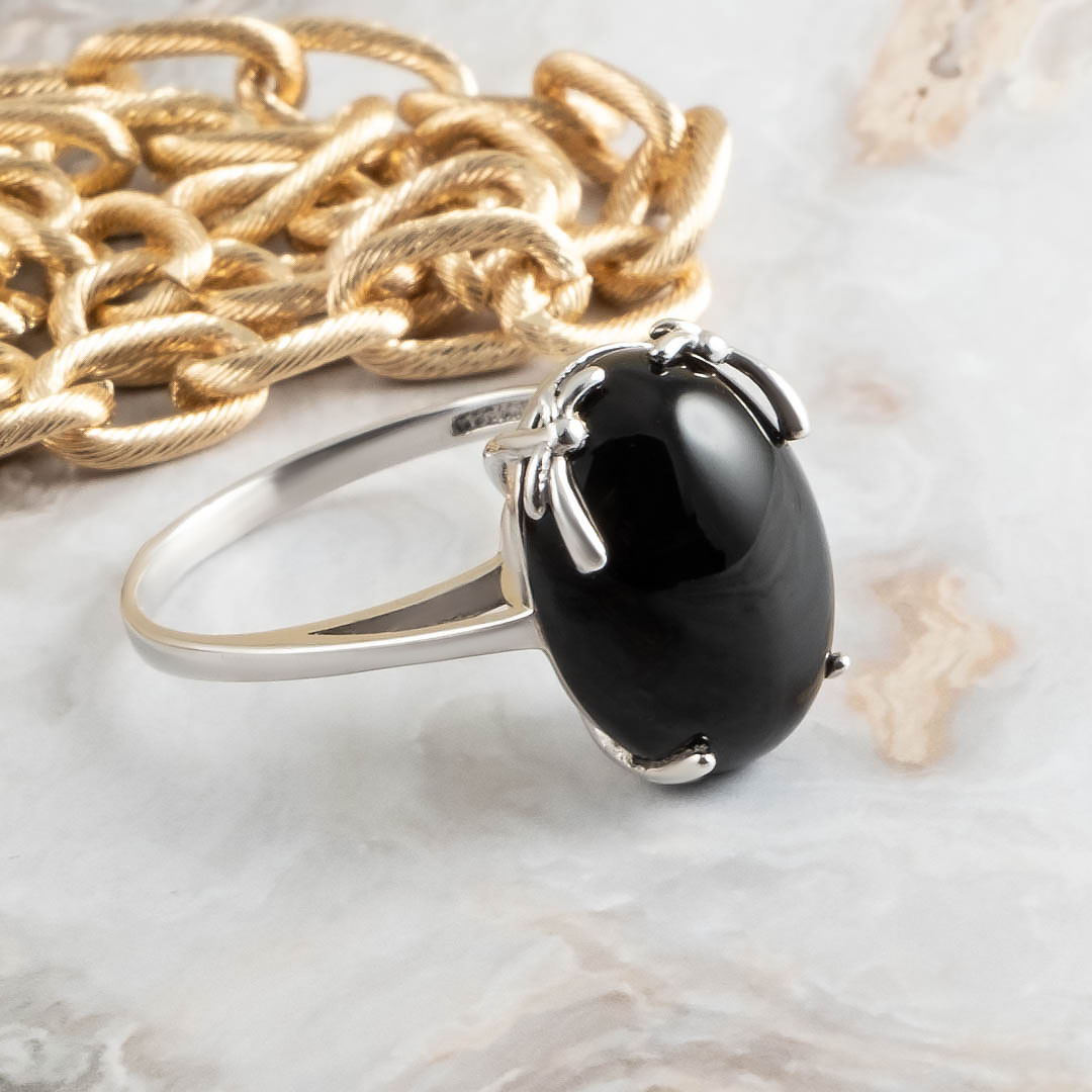 0556R Агат черн Кольцо (Ag 925)