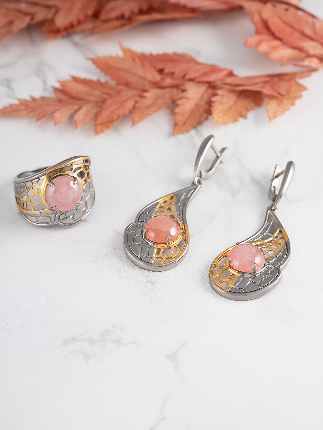 1610R Родохрозит Серьги (Ag 925)