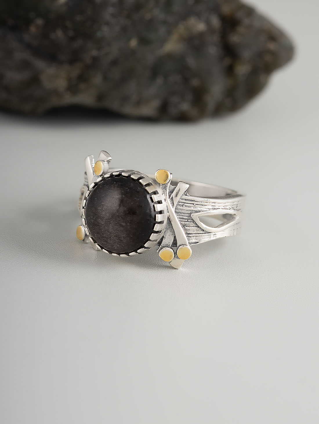 Rrr1491z Обсидиан Кольцо (Ag 925)