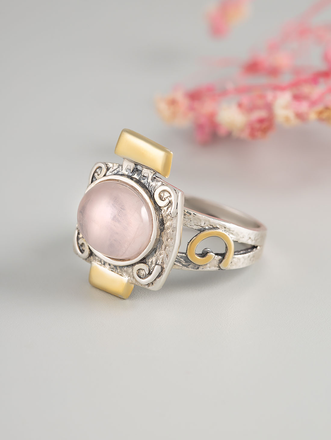 Rrr1157z Роз.кварц Кольцо (Ag 925)