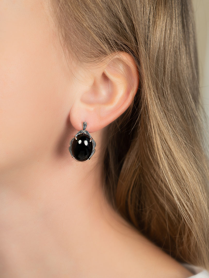 1575R Обсидиан Серьги (Ag 925) 