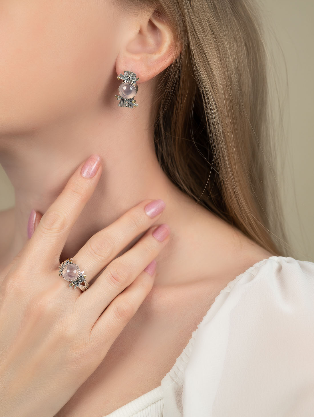 Rrr1491z Розовый кварц Кольцо (Ag_925)