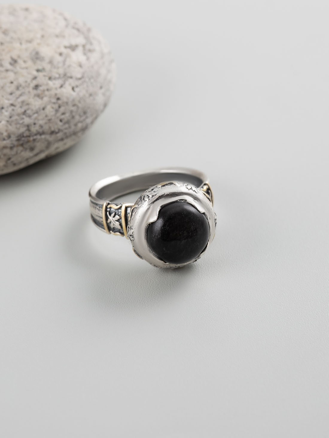 Rrr1346z Обсидиан Кольцо (Ag 925)
