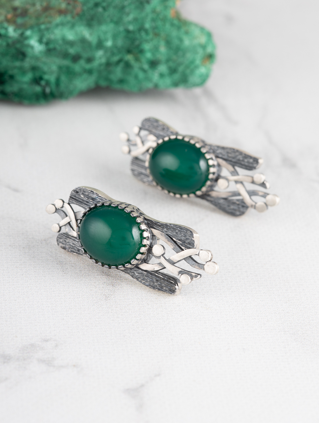 Err1497 Жадеит Серьги (Ag 925)