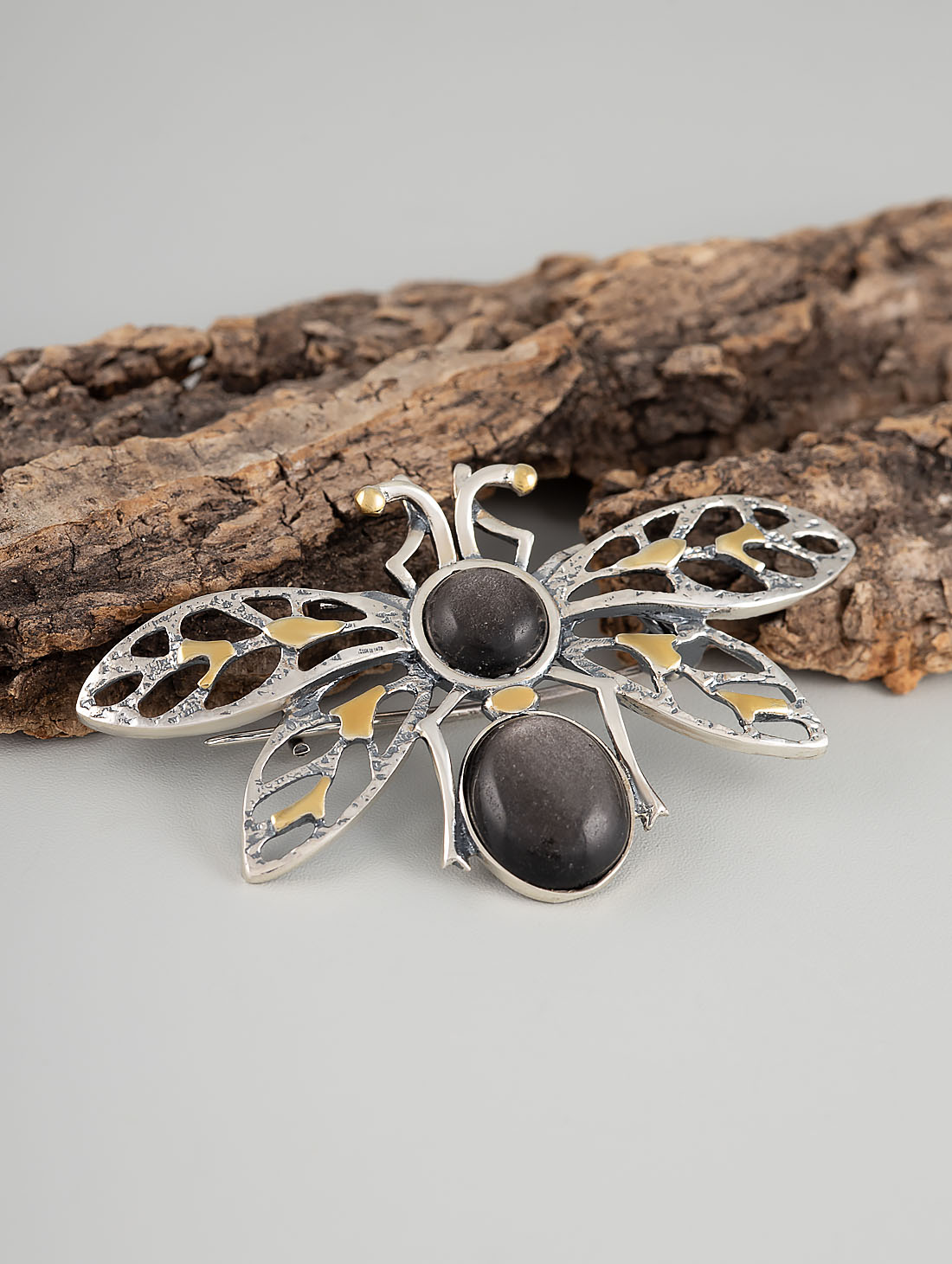 Brr1284z Обсидиан Брошь (Ag 925)