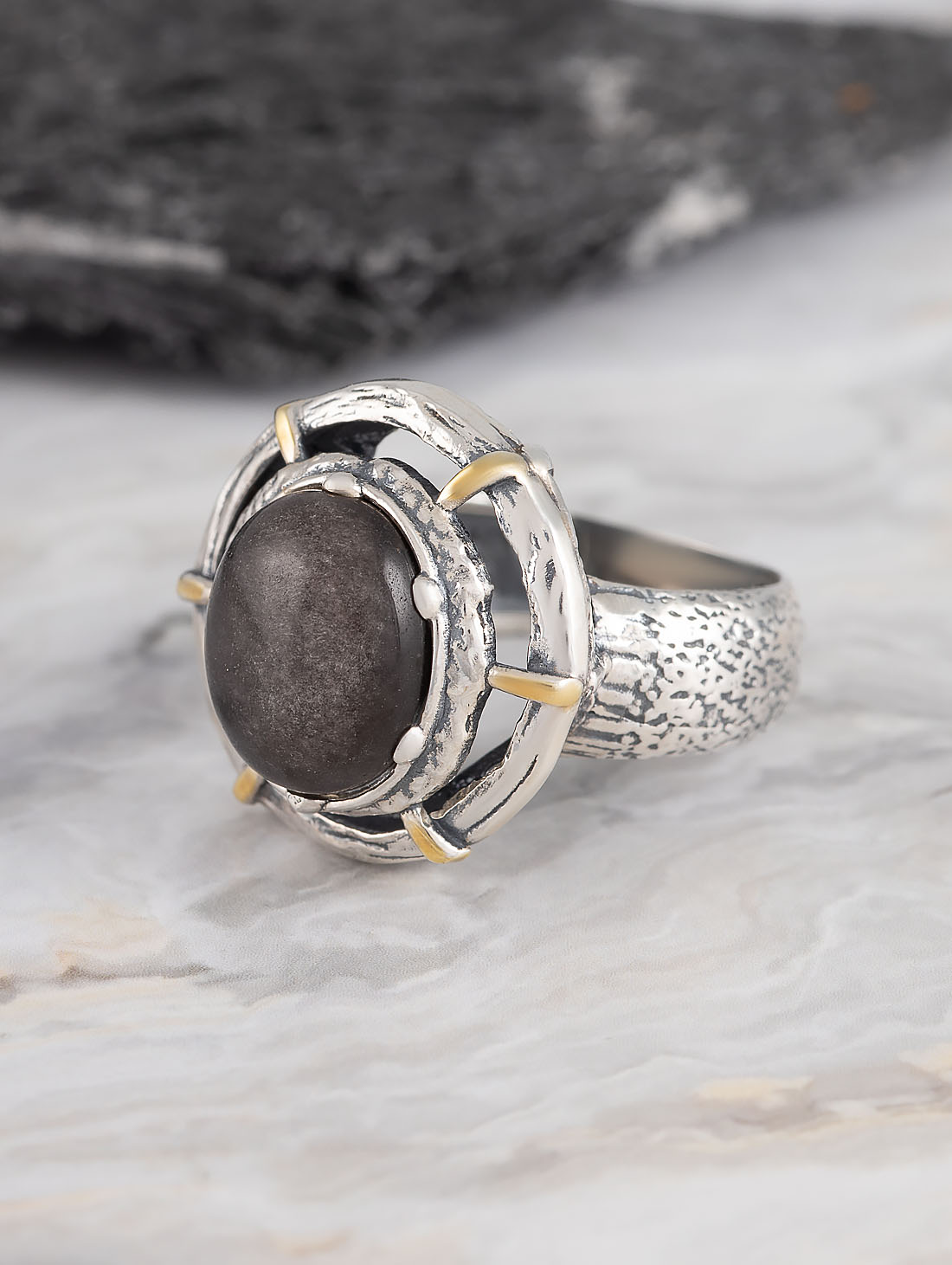 Rrr1164z Обсидиан Кольцо (Ag_925)