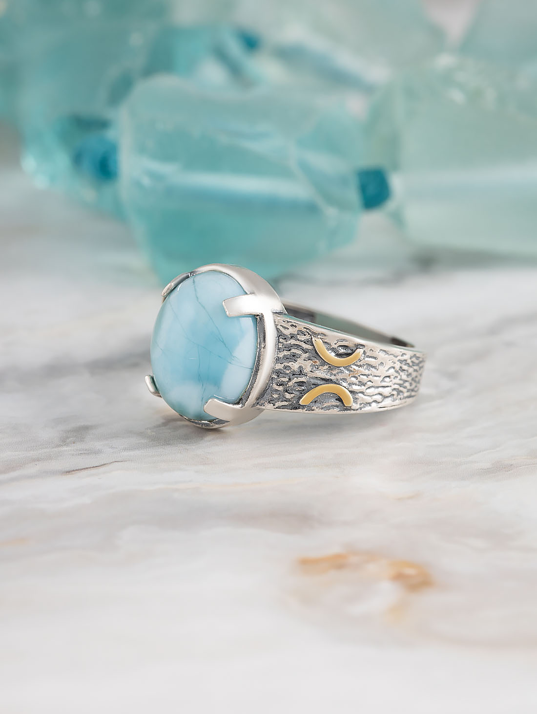 Rrr1474z Ларимар Кольцо (Ag 925)