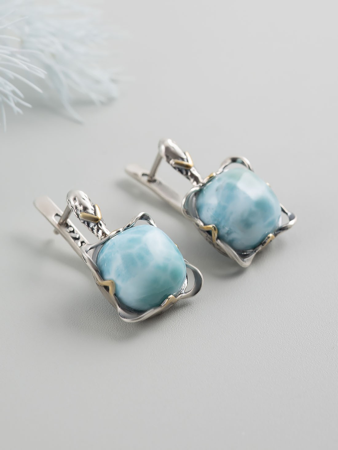 Err1339z Ларимар Серьги (Ag 925)