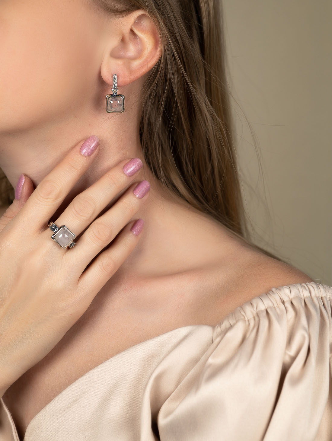 Err1260z Роз.кварц Серьги (Ag 925)