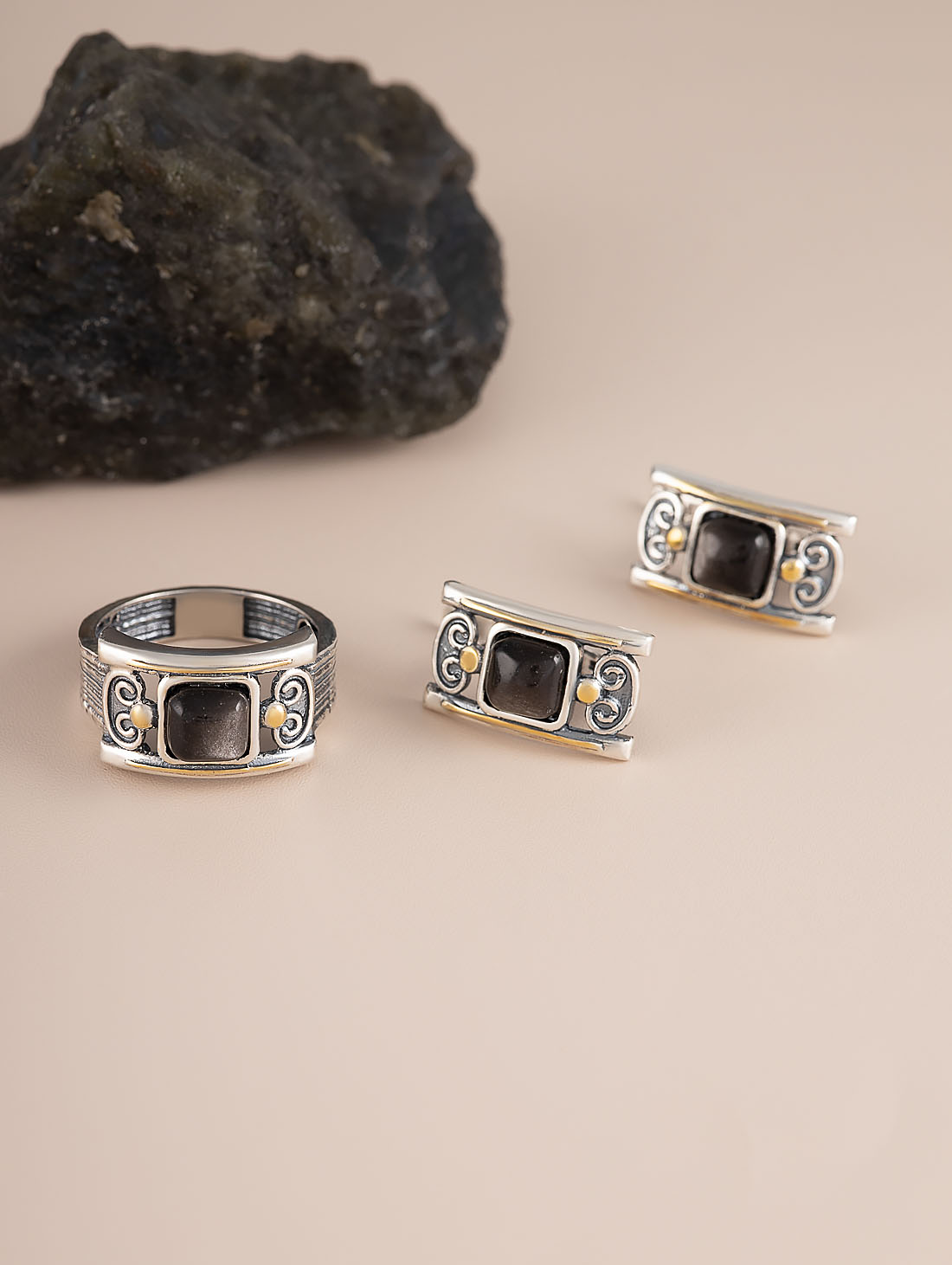 Rrr1464z Обсидиан Кольцо (Ag 925)