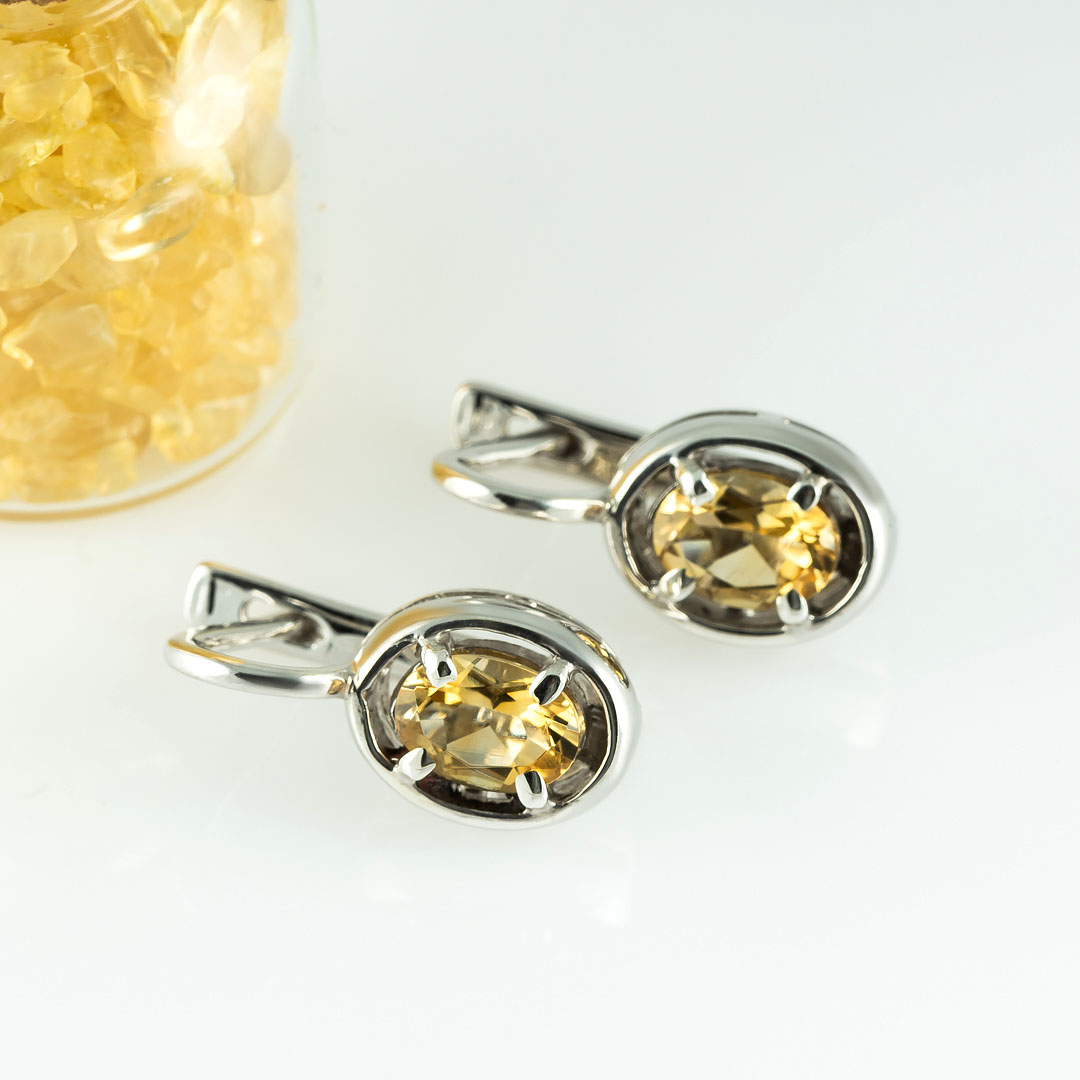 1240R Цитрин Серьги (Ag 925)