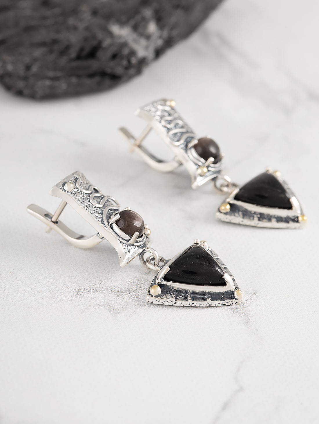 Err1507z Обсидиан Серьги (Ag 925)