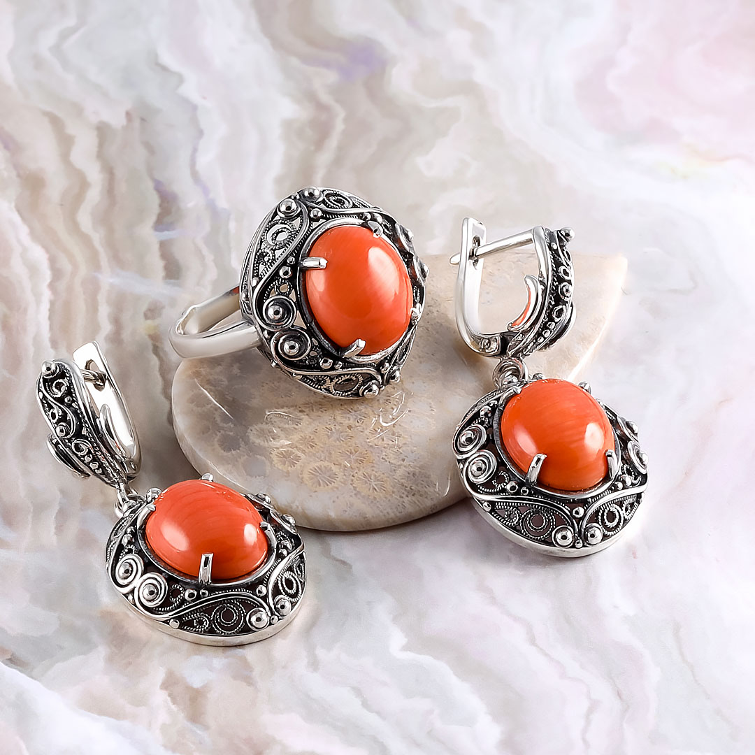 0609 Коралл Кольцо (Ag 925)