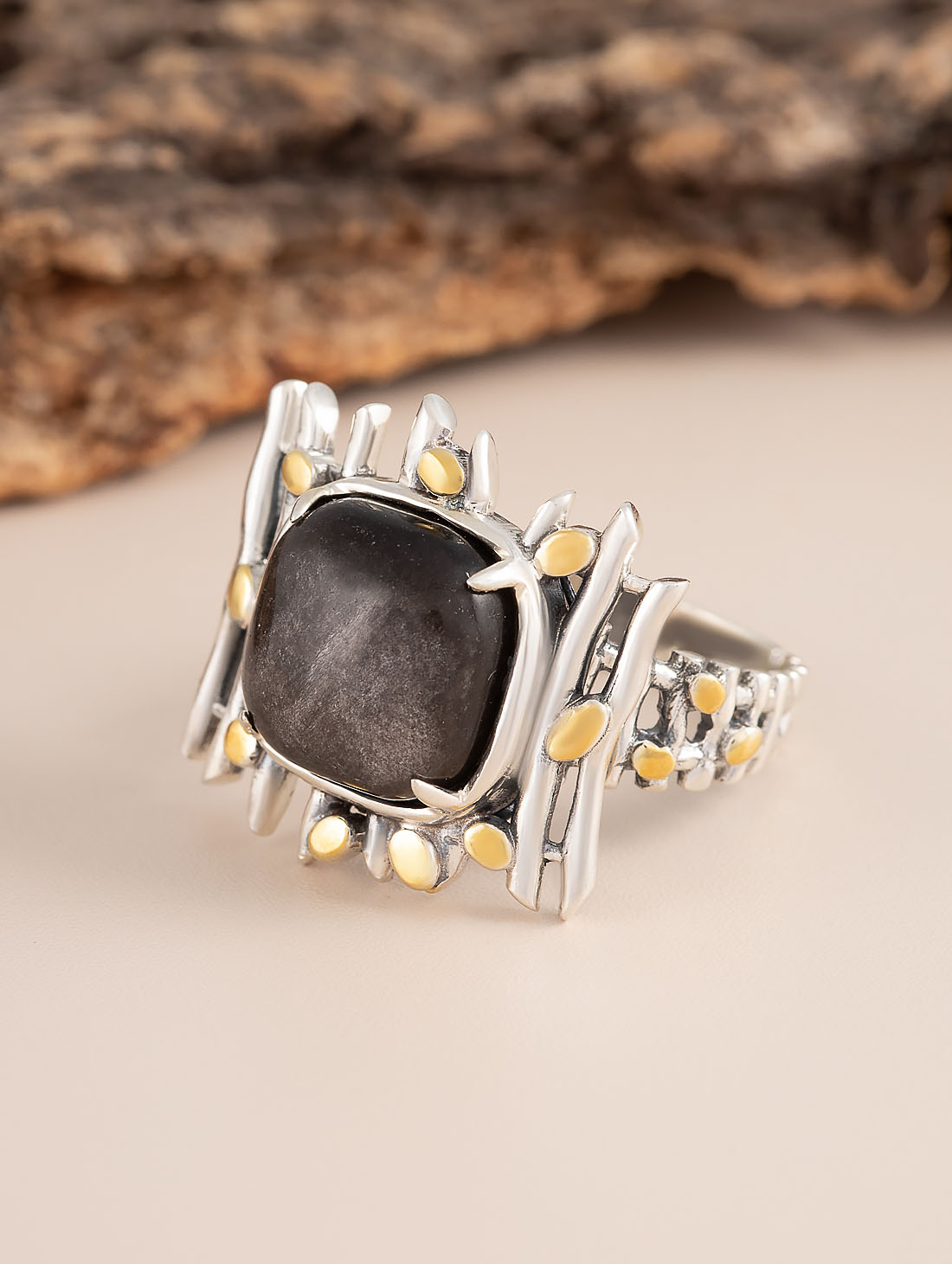 Rrr1461z Обсидиан Кольцо (Ag 925)