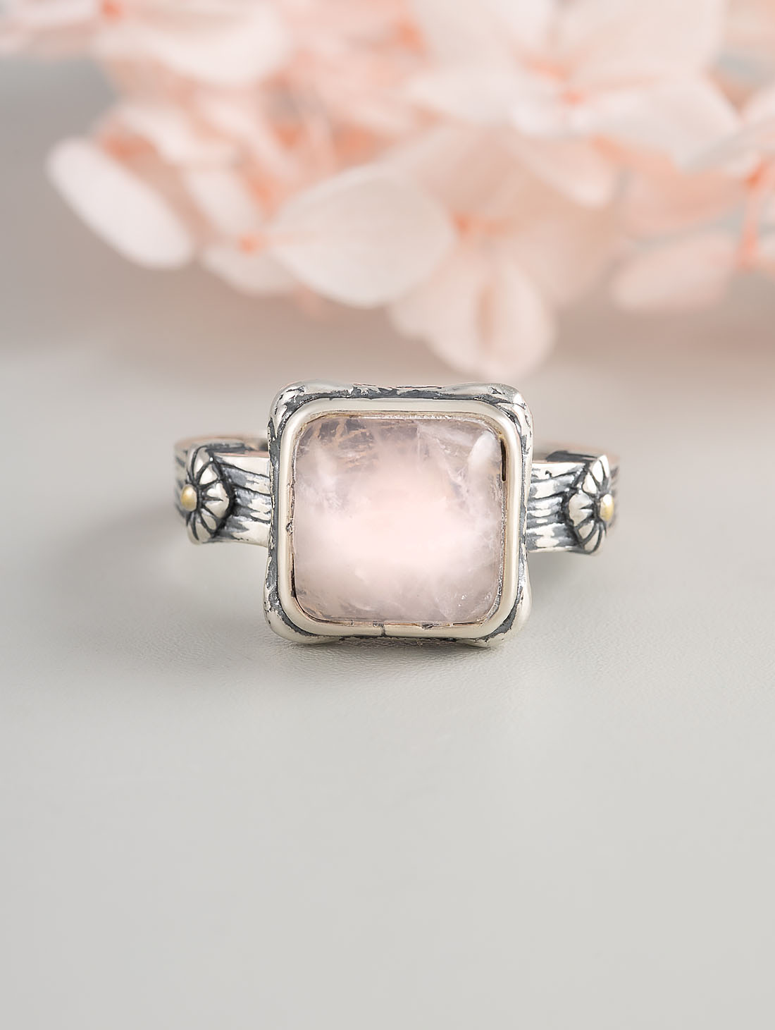 Rrr1260z Роз.кварц Кольцо (Ag 925)