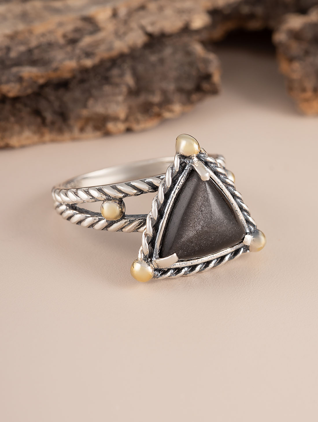 Rrr1482z Обсидиан Кольцо (Ag 925)