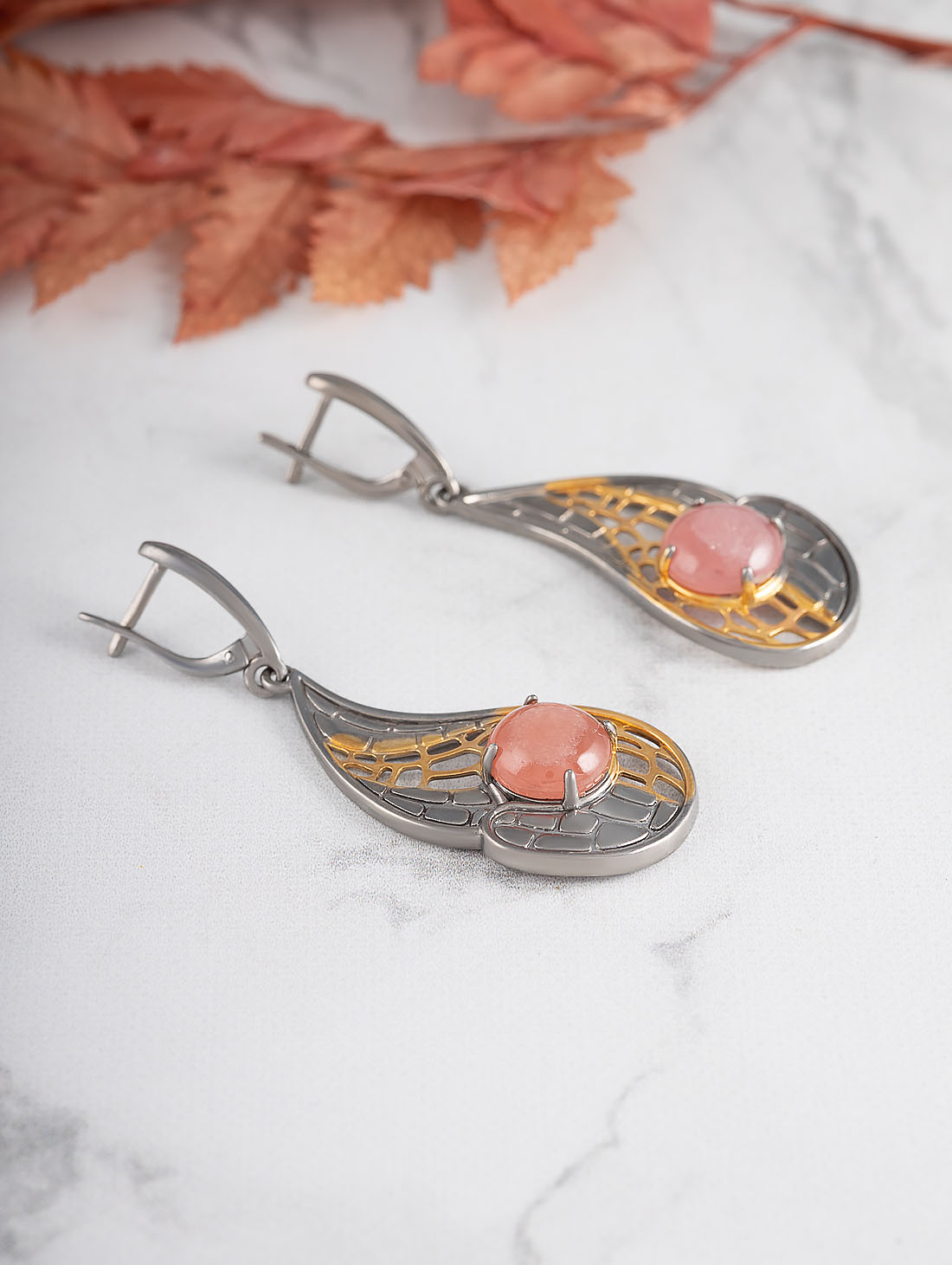 1610R Родохрозит Серьги (Ag 925)