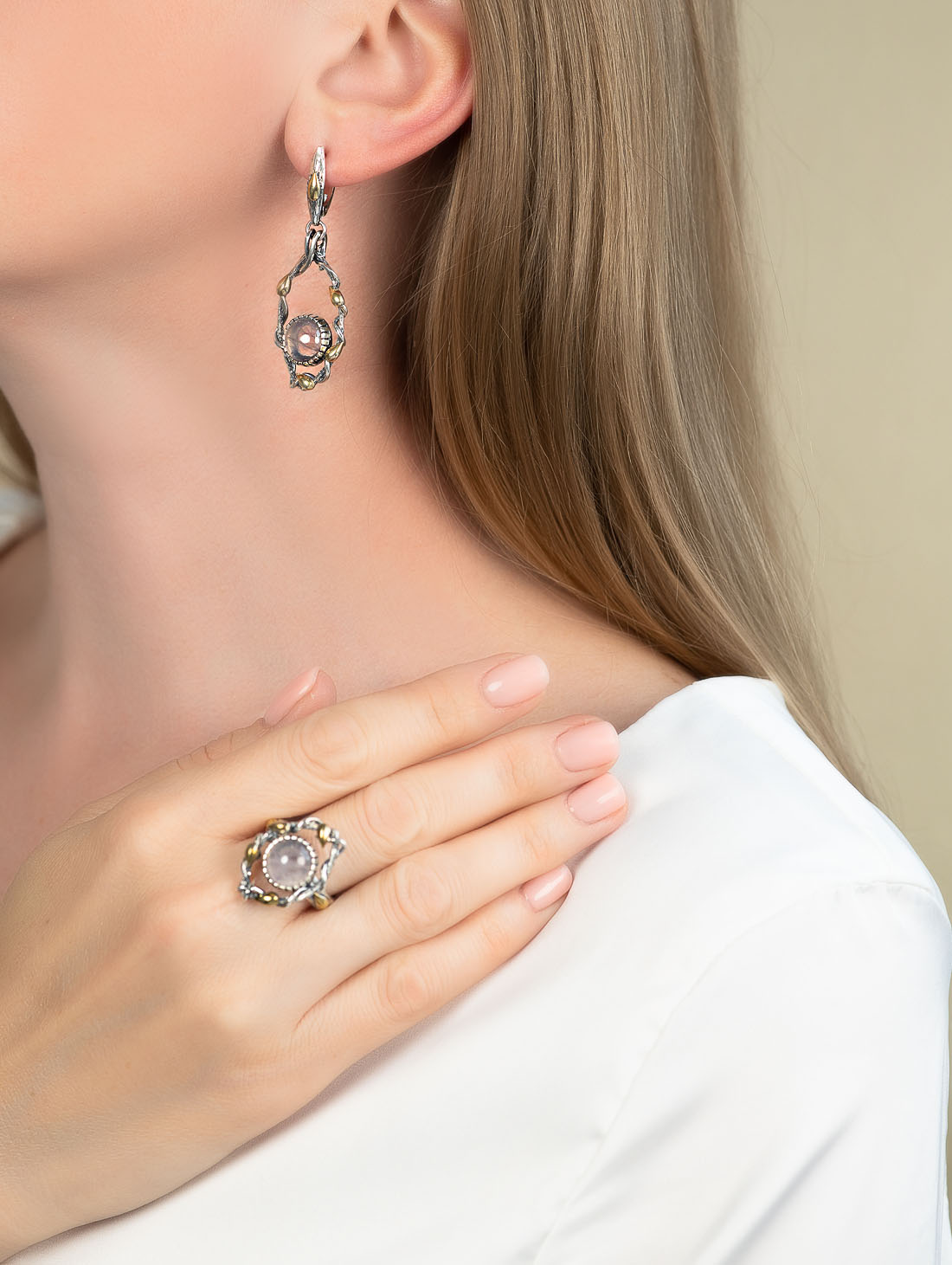 Err1476z Роз.кварц Серьги (Ag 925)