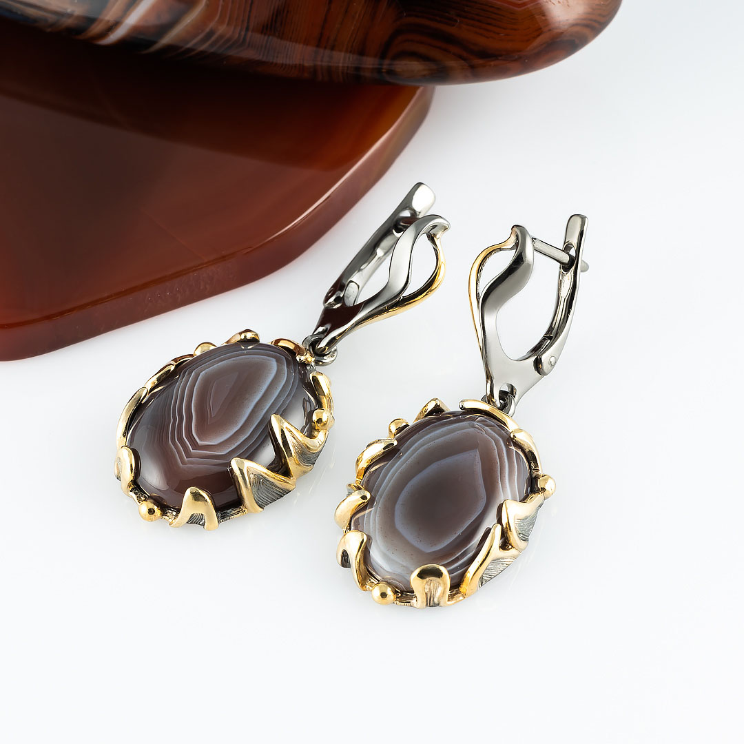 1596R Агат Серьги (Ag 925)