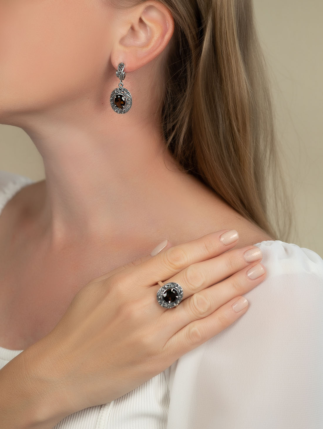 1222 Раухтопаз Серьги (Ag 925)