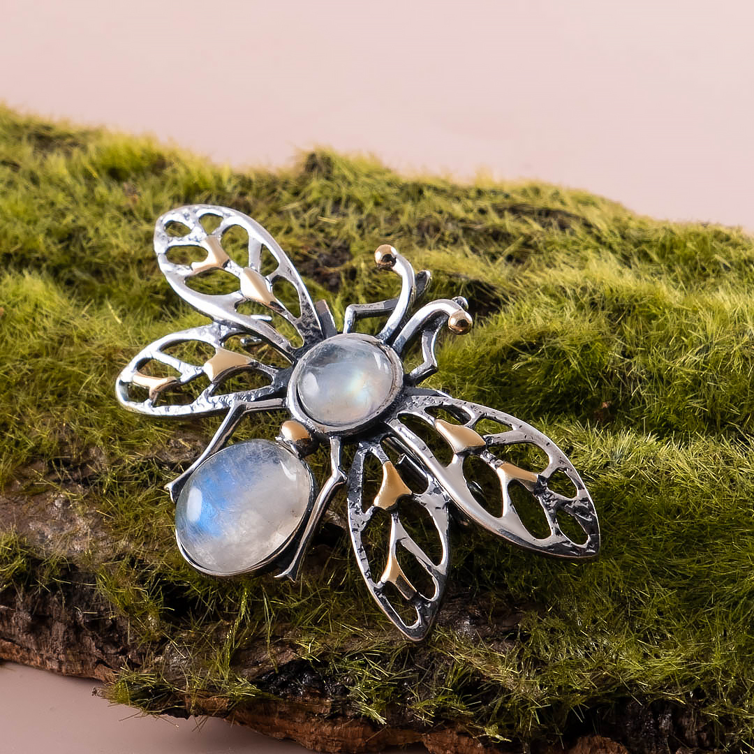 Brr1284z Лунный камень Брошь (Ag 925)