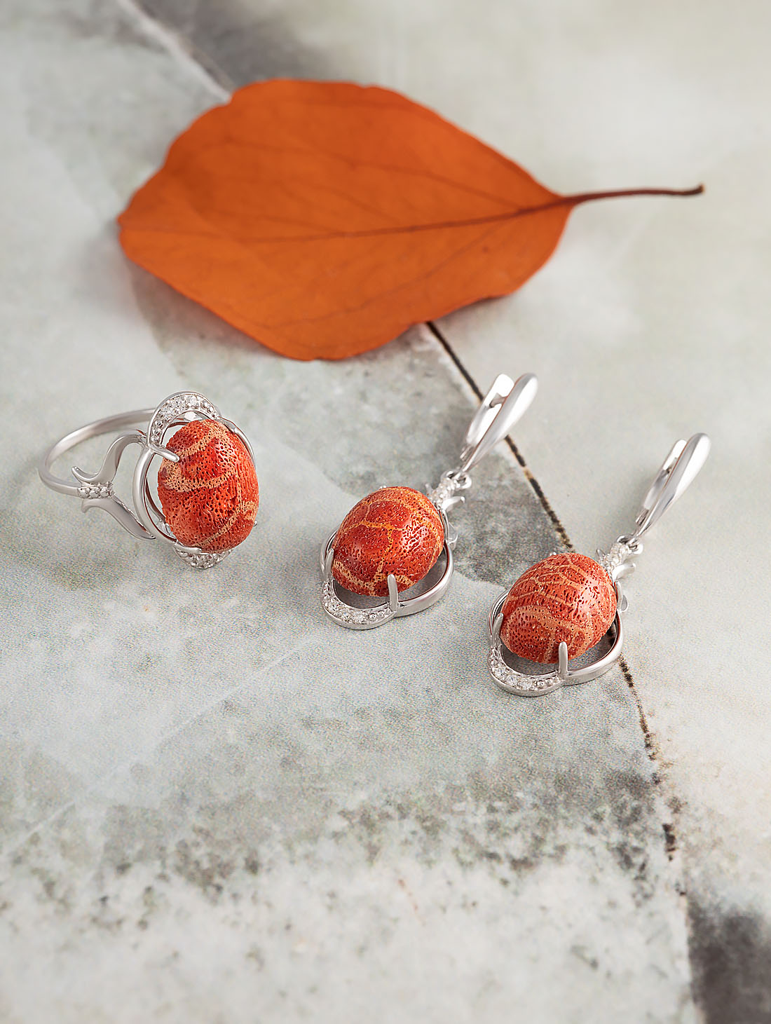 1552R Коралл Серьги (Ag 925)