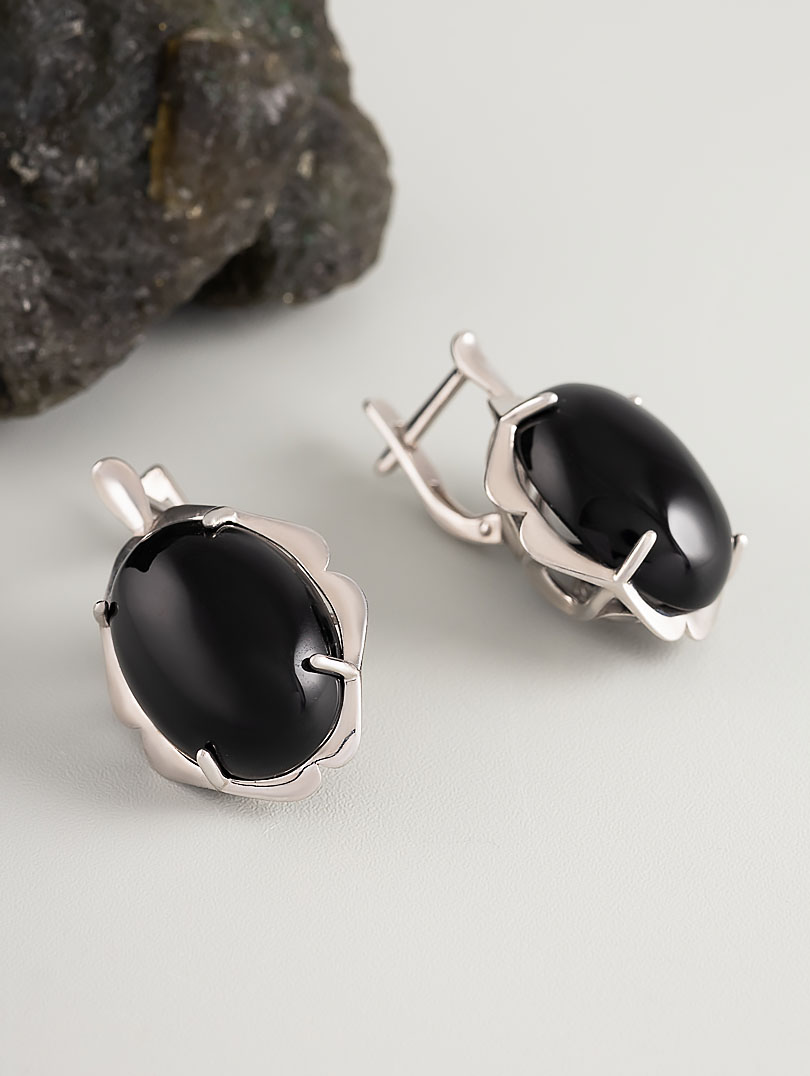 1575R Обсидиан Серьги (Ag 925) 