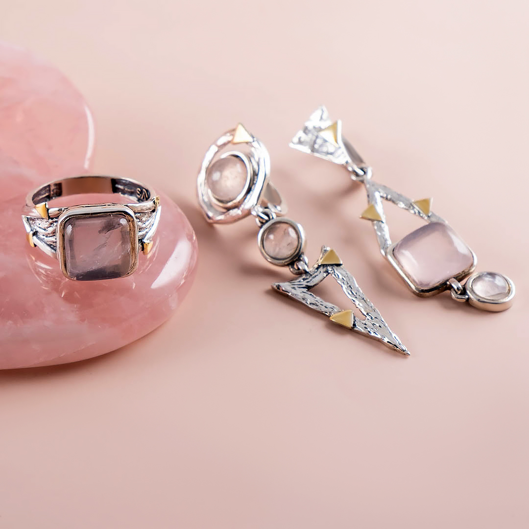 Err1238z Розовый кварц Серьги (Ag 925)