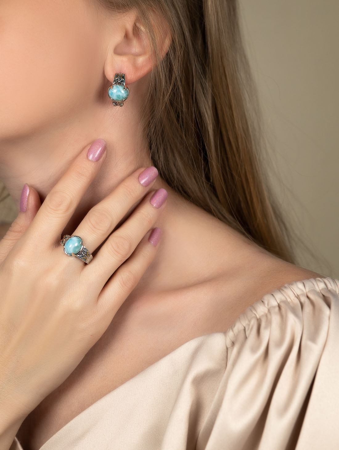 Rrr1474z Ларимар Кольцо (Ag 925)