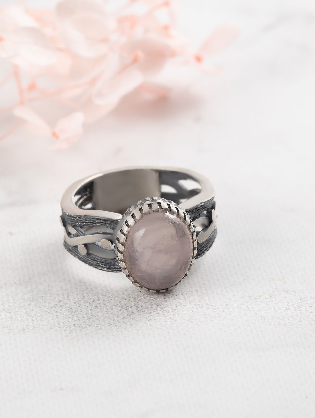 Rrr1497 Роз.кварц Кольцо (Ag_925)