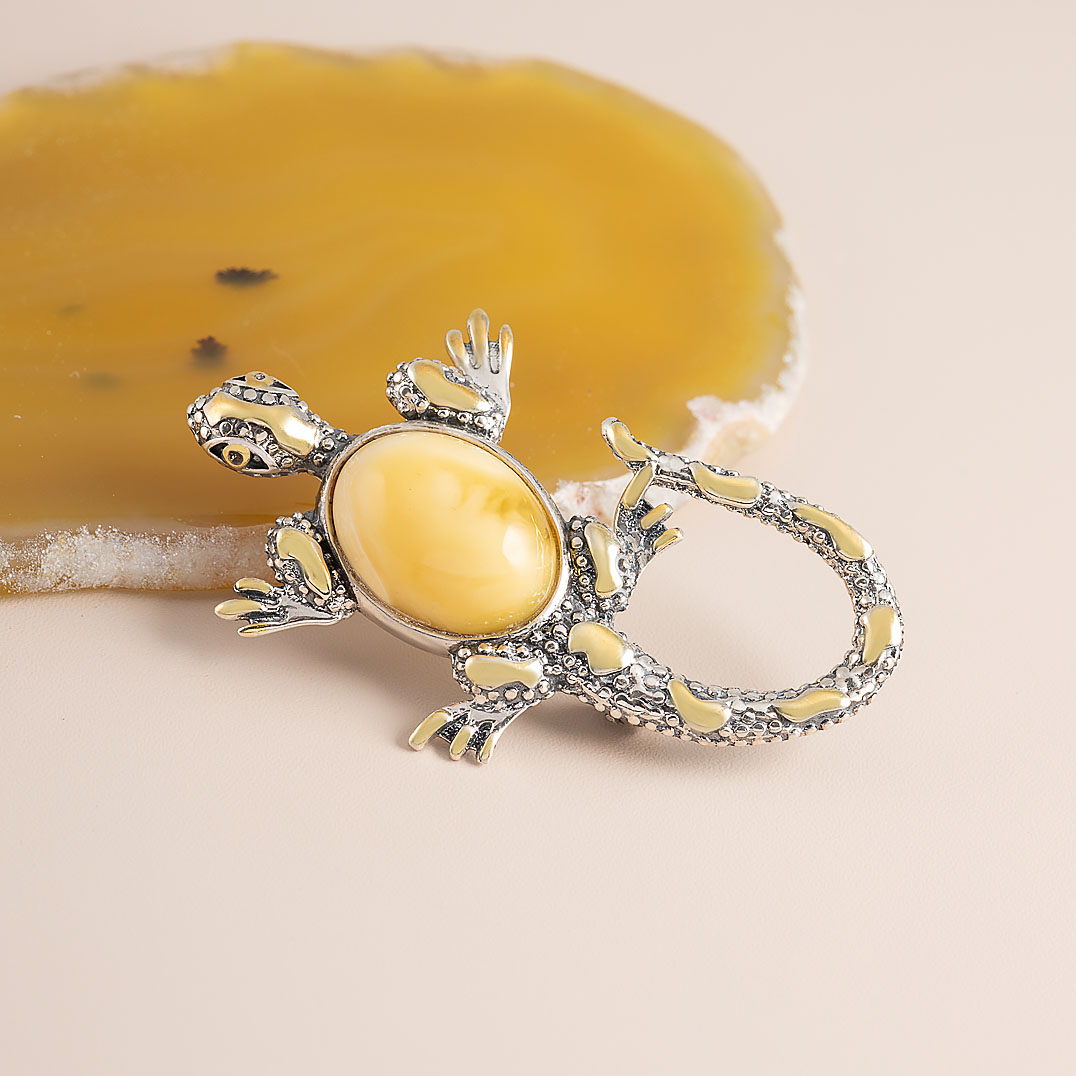 Brr1264z Янтарь св Брошь (Ag 925)