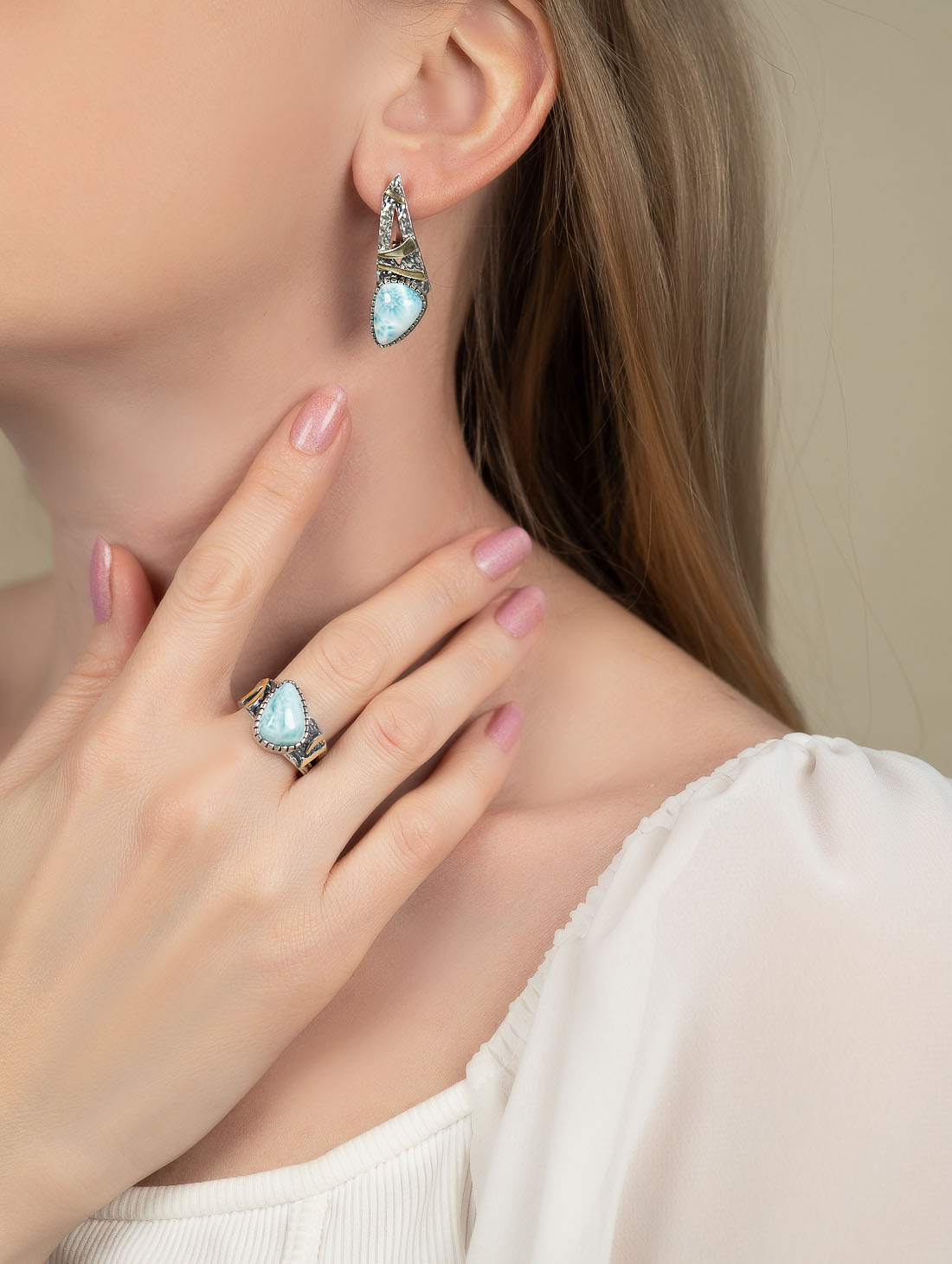 Err1494z Ларимар Серьги (Ag 925)