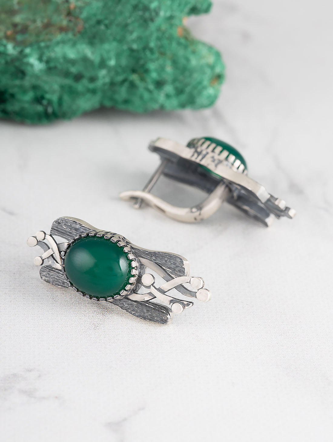 Err1497 Жадеит Серьги (Ag 925)