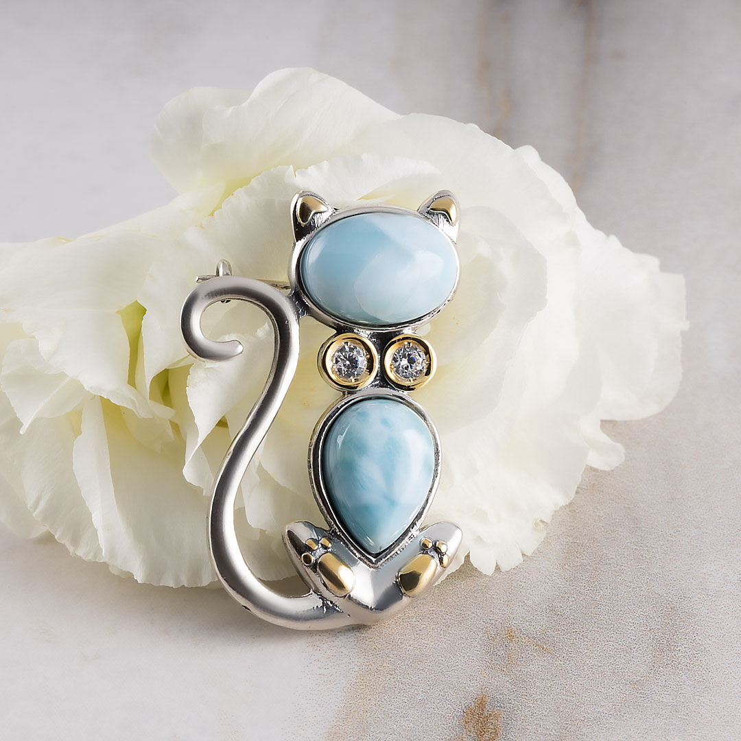 Brr1263z14-21 Ларимар Брошь (Ag 925)