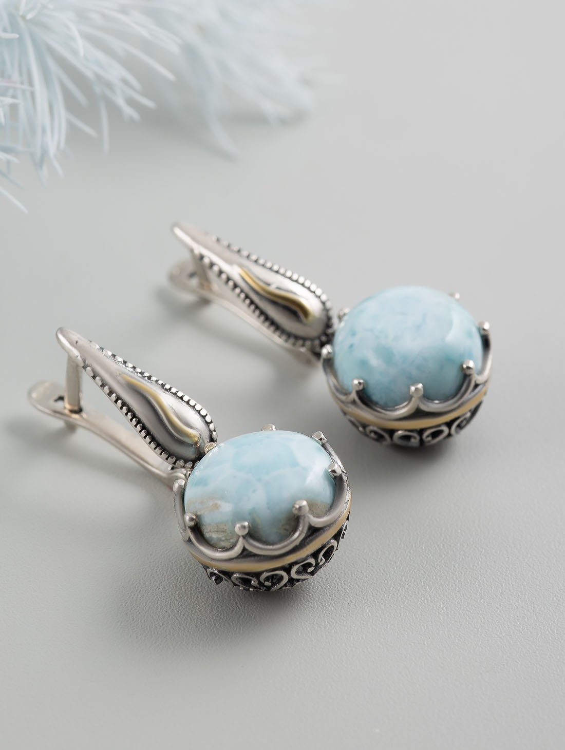 Err1484z Ларимар Серьги (Ag 925)