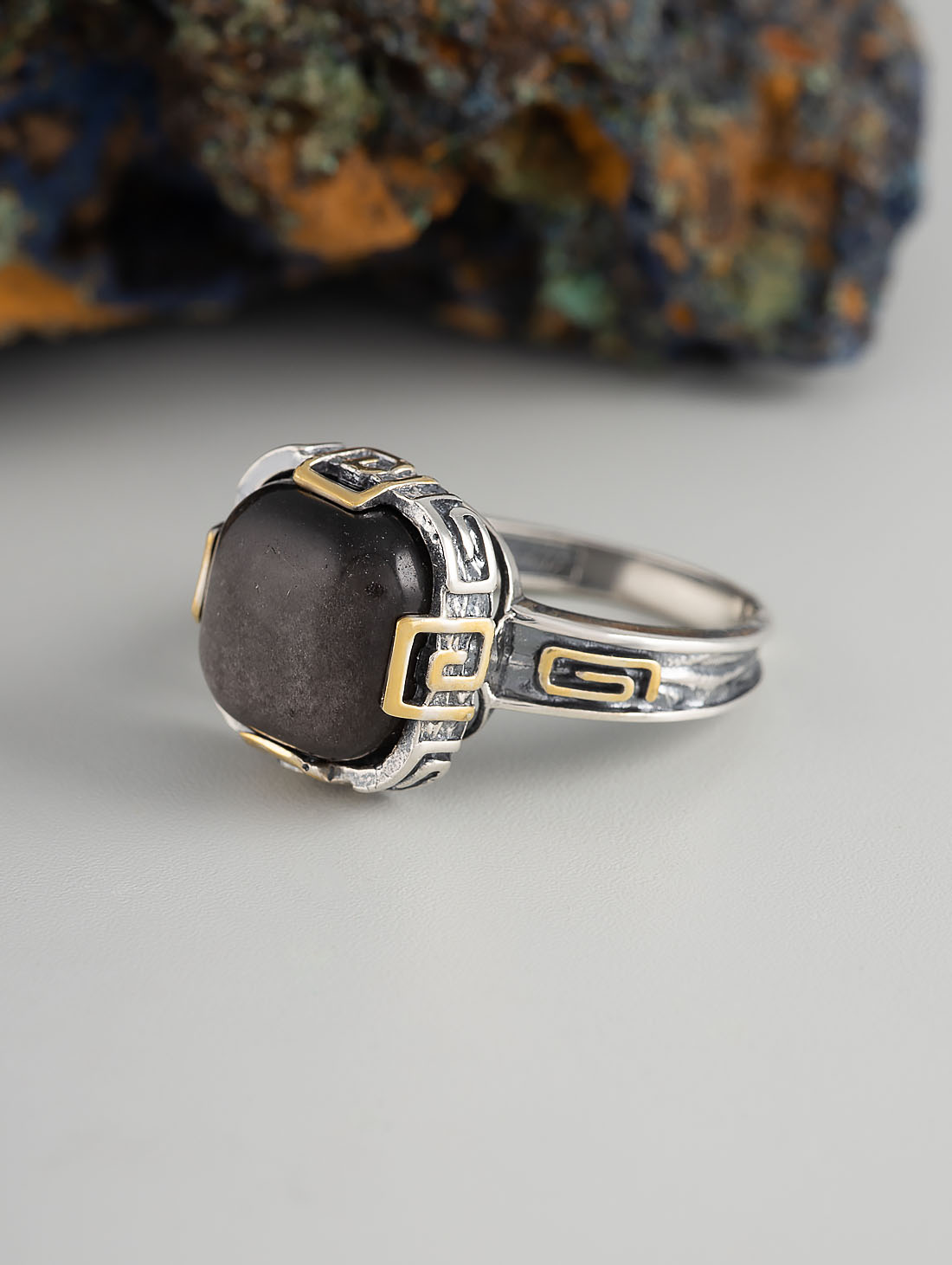 Rrr1301z Обсидиан Кольцо (Ag_925)