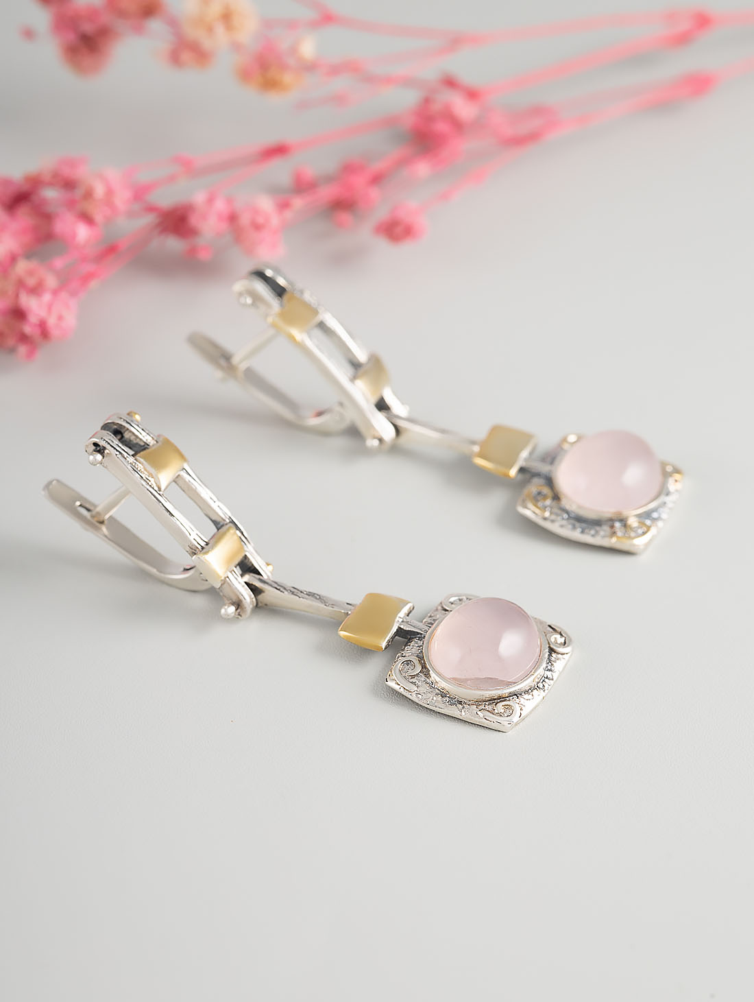 Err1157z Роз.кварц Серьги (Ag 925)