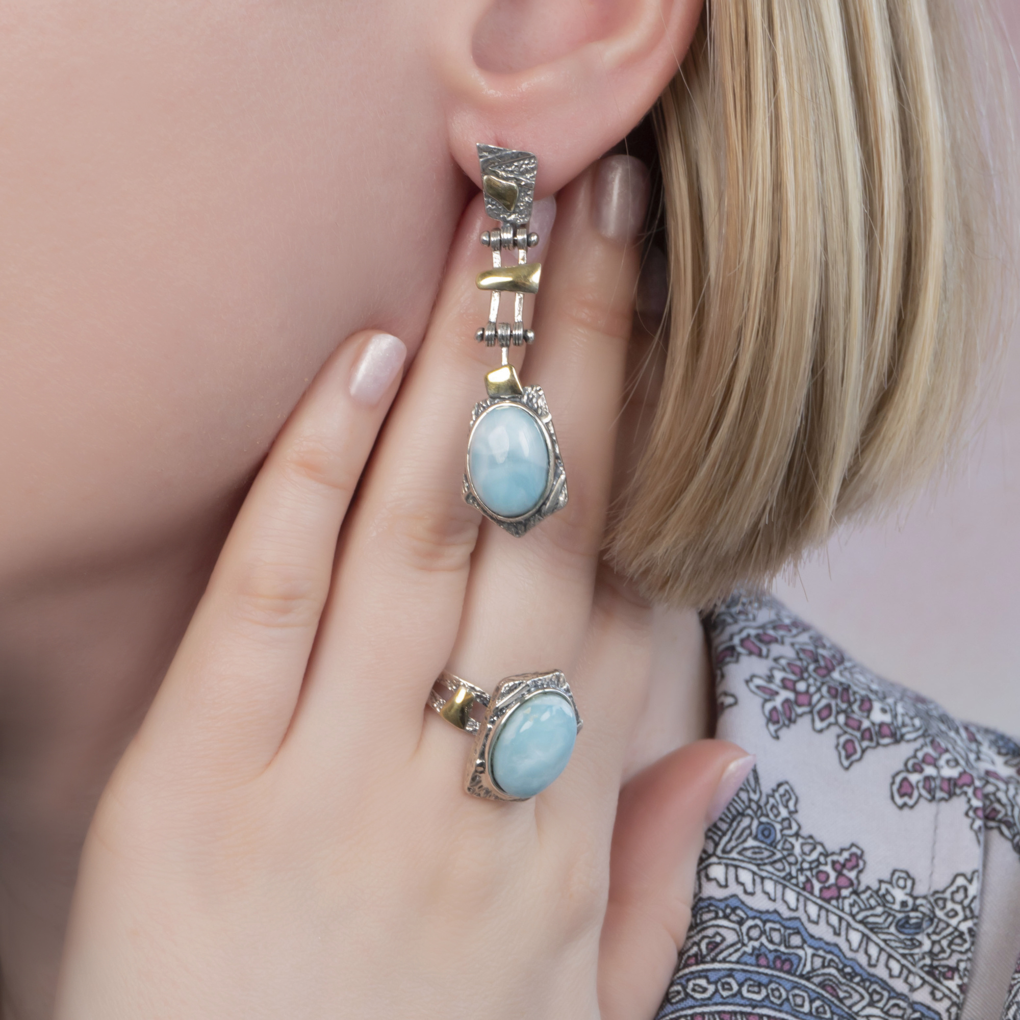 Err1189z Ларимар Серьги (Ag 925)